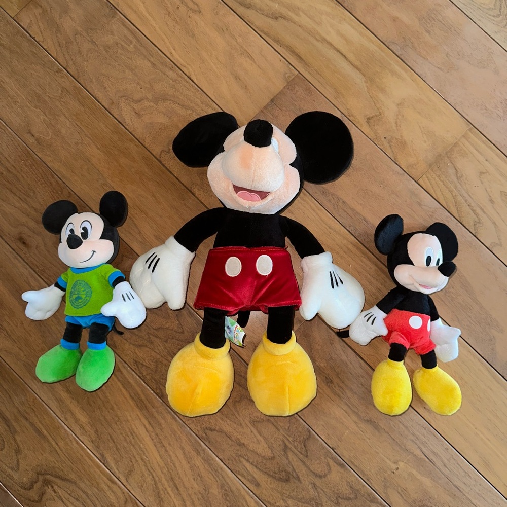 Disney Mickey Mouse Plush Trio - Black, Red, Yellow, Blue, Green